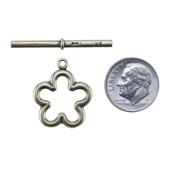 Bronze Plate Toggle Clasp - Flower 22mm x 33mm - 1 Set