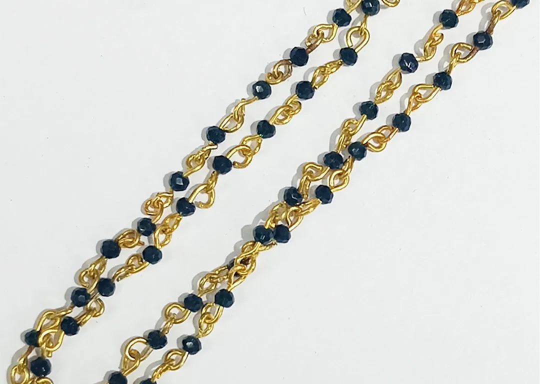 Carbon Blue & Golden Crystal Beads Metal Chain