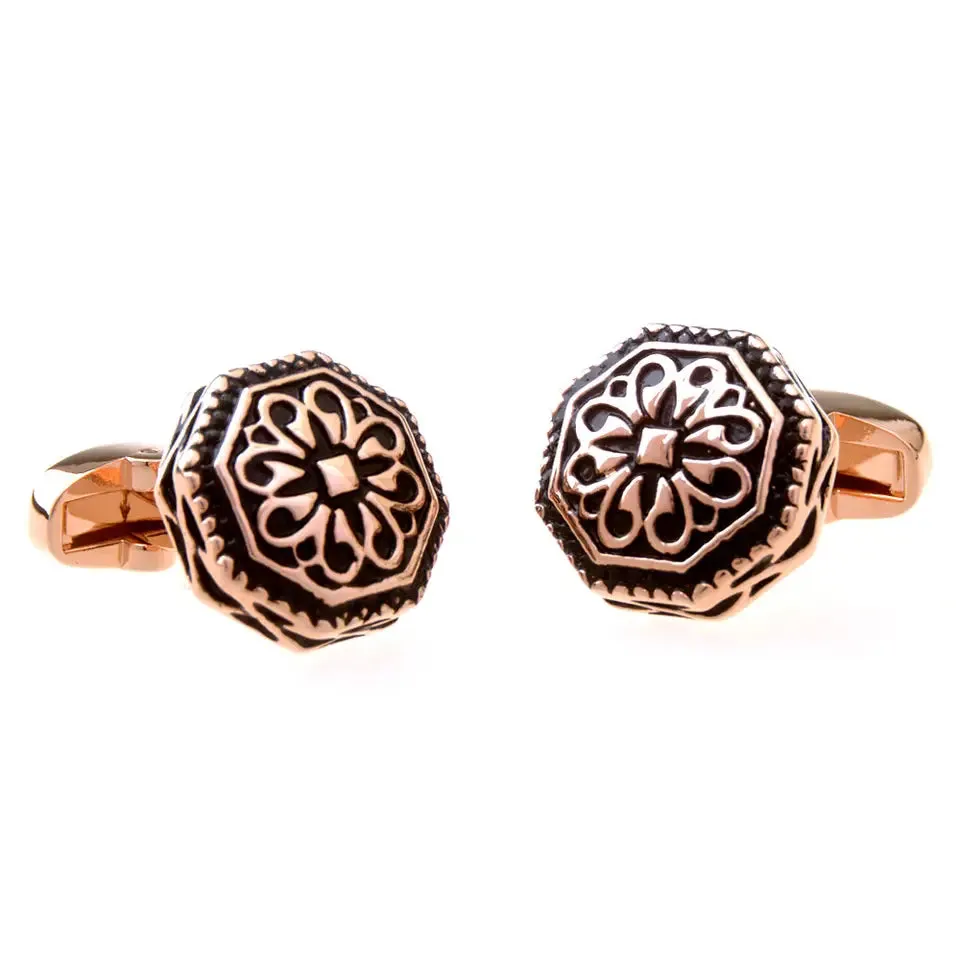 Chokore Octagon Retro Cufflinks (Black & Gold)