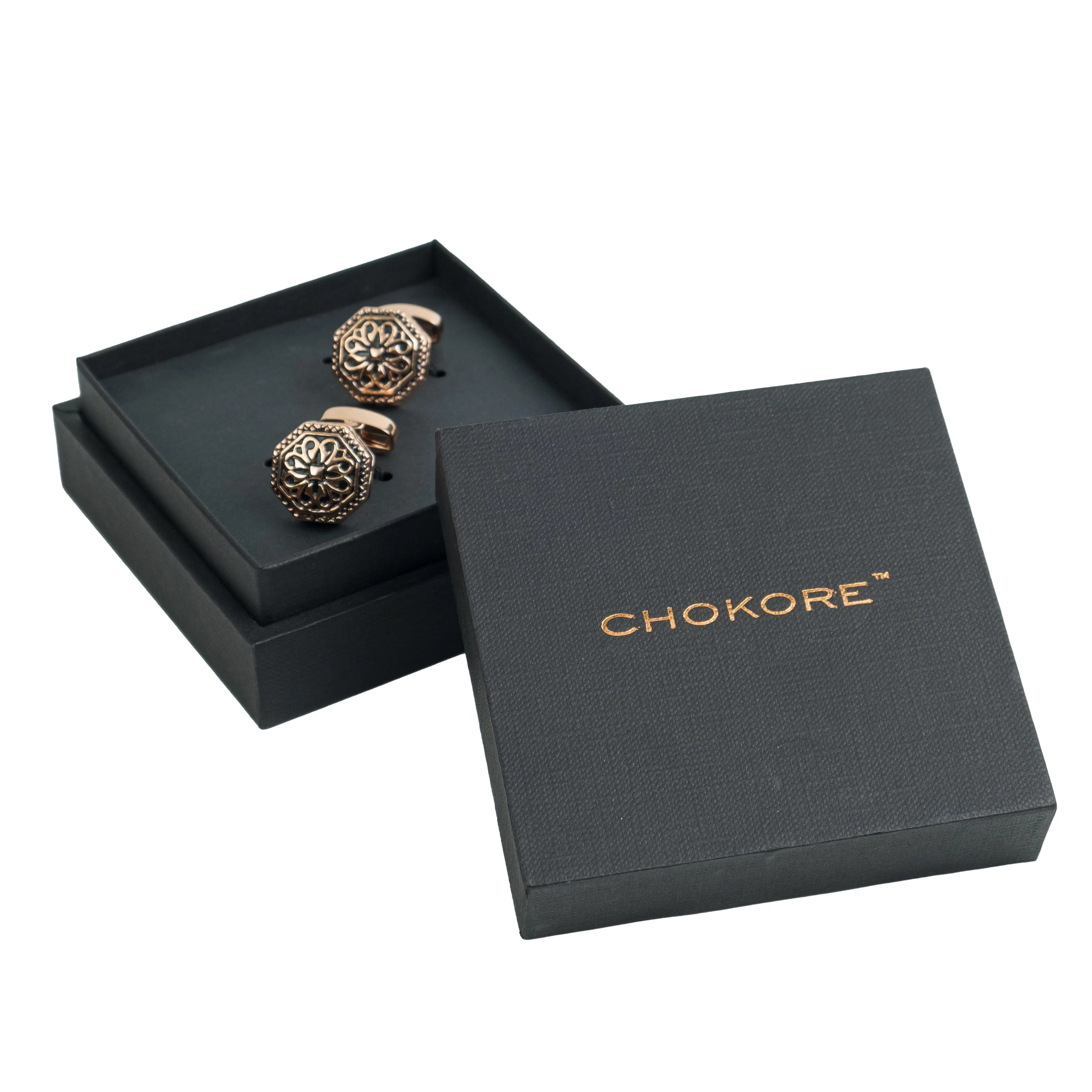 Chokore Octagon Retro Cufflinks (Black & Gold)