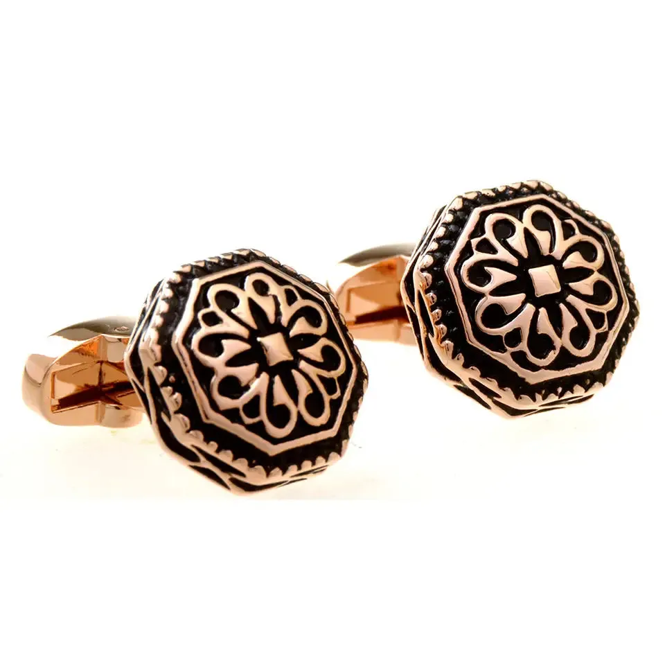 Chokore Octagon Retro Cufflinks (Black & Gold)