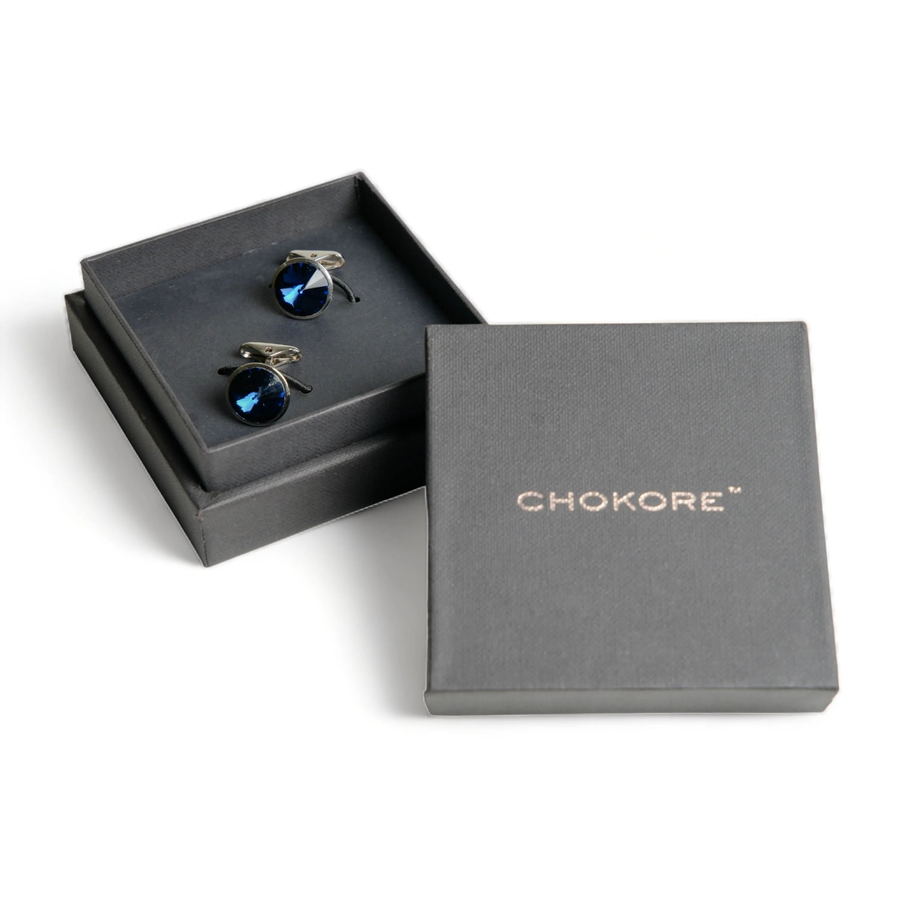 Chokore Silver Crystal Cufflinks (Blue)