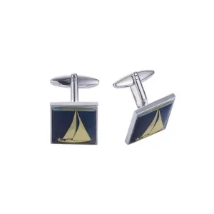 Cudworth Rhodium Plated Screen print Yacht Cufflinks