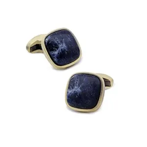 Cushion Shaped Sodalite Marble or Tiger Eye Antique Gold Plated Cufflinks
