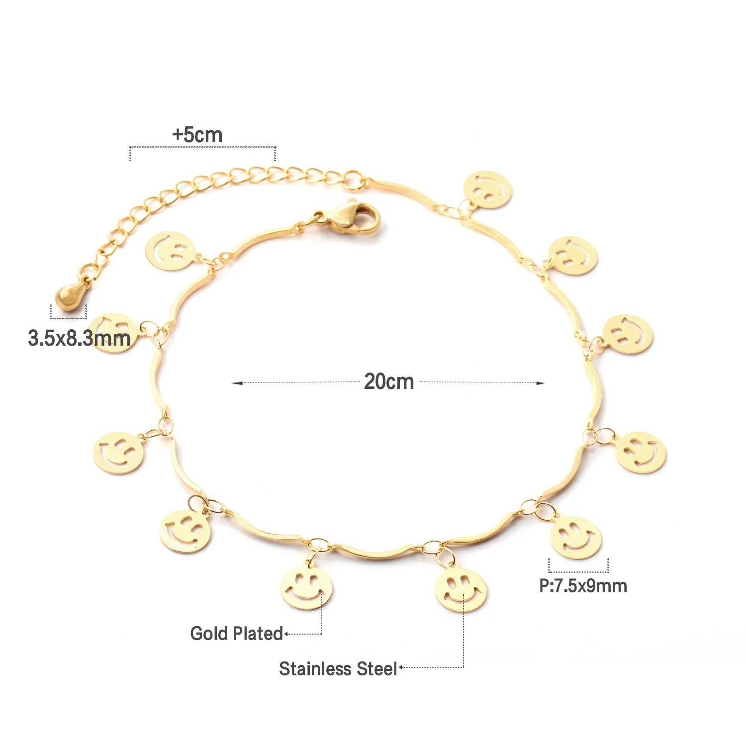 Cute Style Smile Face Stainless Steel Chain Anklets Female