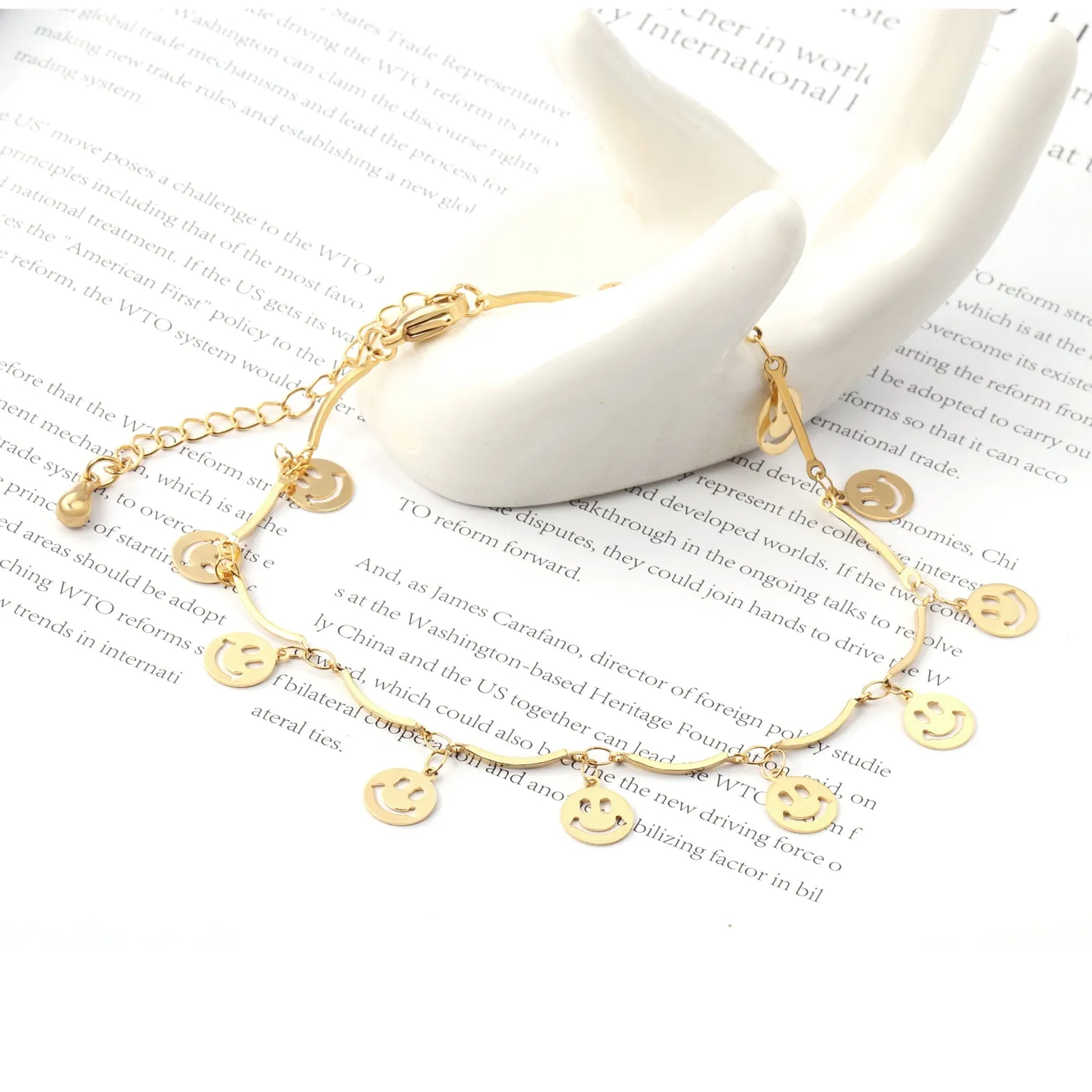 Cute Style Smile Face Stainless Steel Chain Anklets Female
