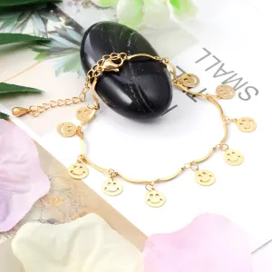 Cute Style Smile Face Stainless Steel Chain Anklets Female