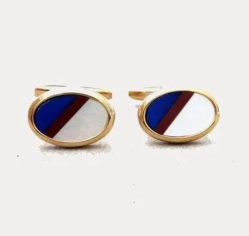 Dalaco Mother of Pearl,  Lapis Lazuli and Carnelian Gold Cufflinks
