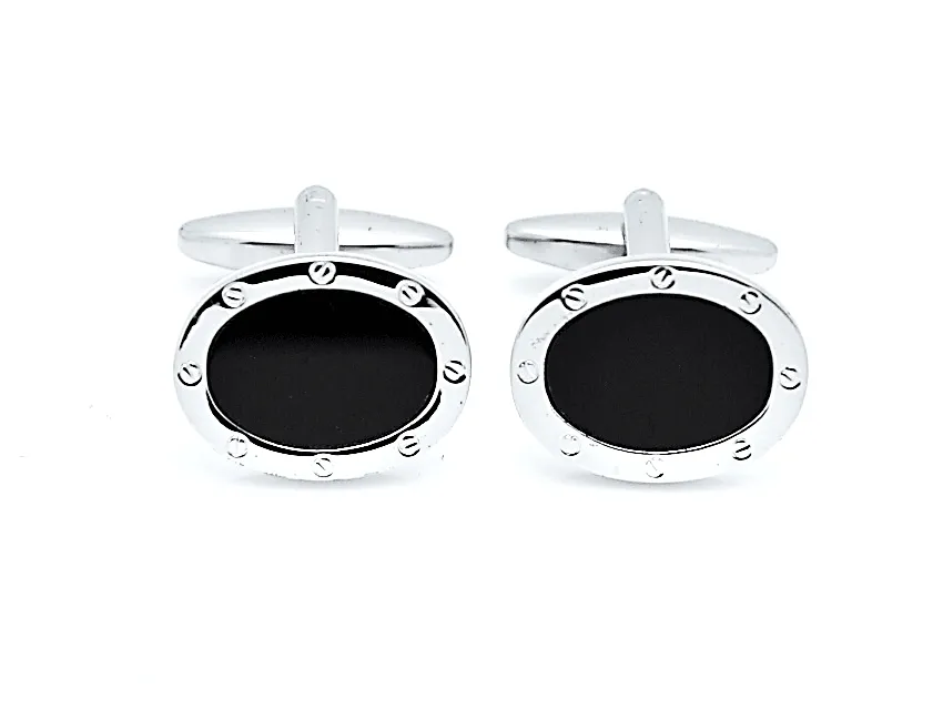 Dalaco Oval Onyx Cufflinks with Porthole Design