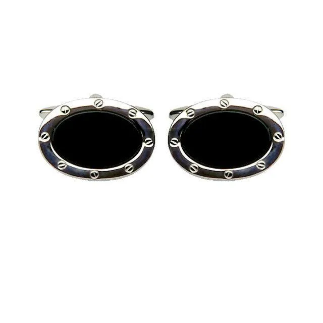 Dalaco Oval Onyx Cufflinks with Porthole Design