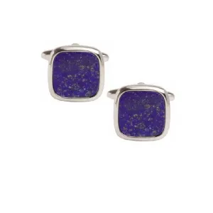 Dalaco Rhodium Plated Lapis Lazuli Cushion Shape Cufflink
