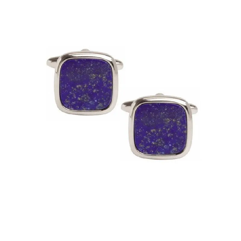 Dalaco Rhodium Plated Lapis Lazuli Cushion Shape Cufflink