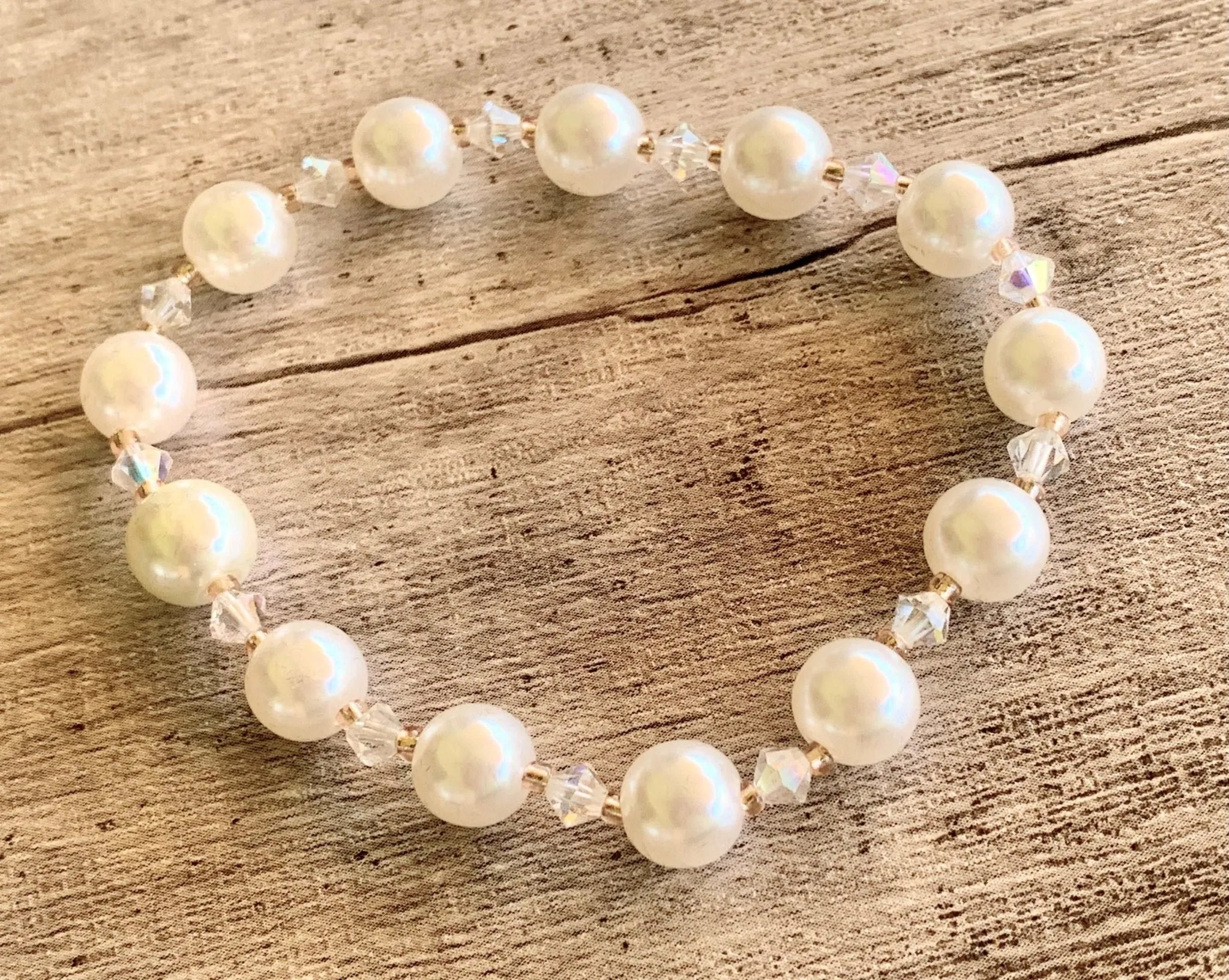 Dana Handmade Faux Pearl and Crystal Expandable Bracelet