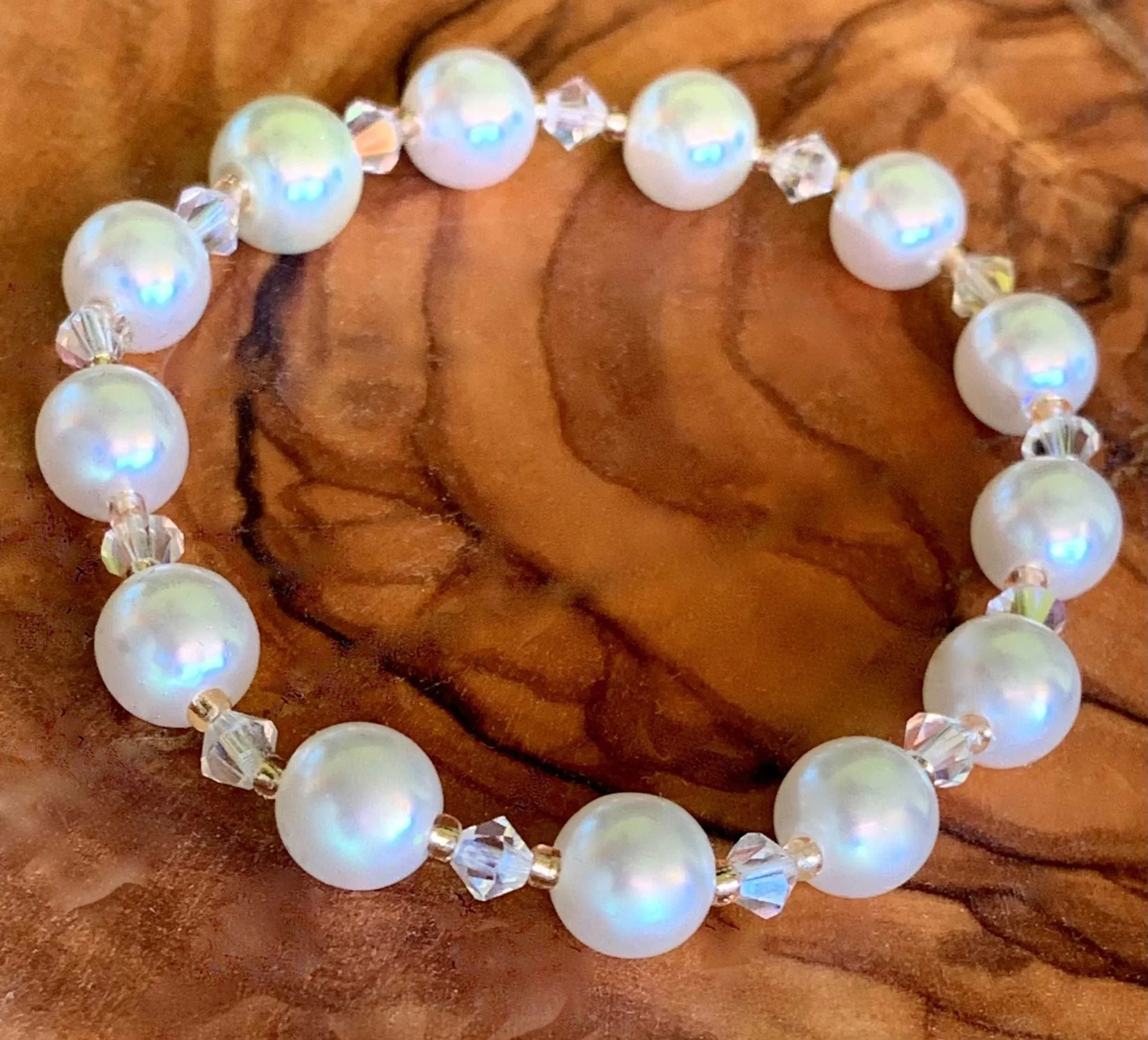 Dana Handmade Faux Pearl and Crystal Expandable Bracelet