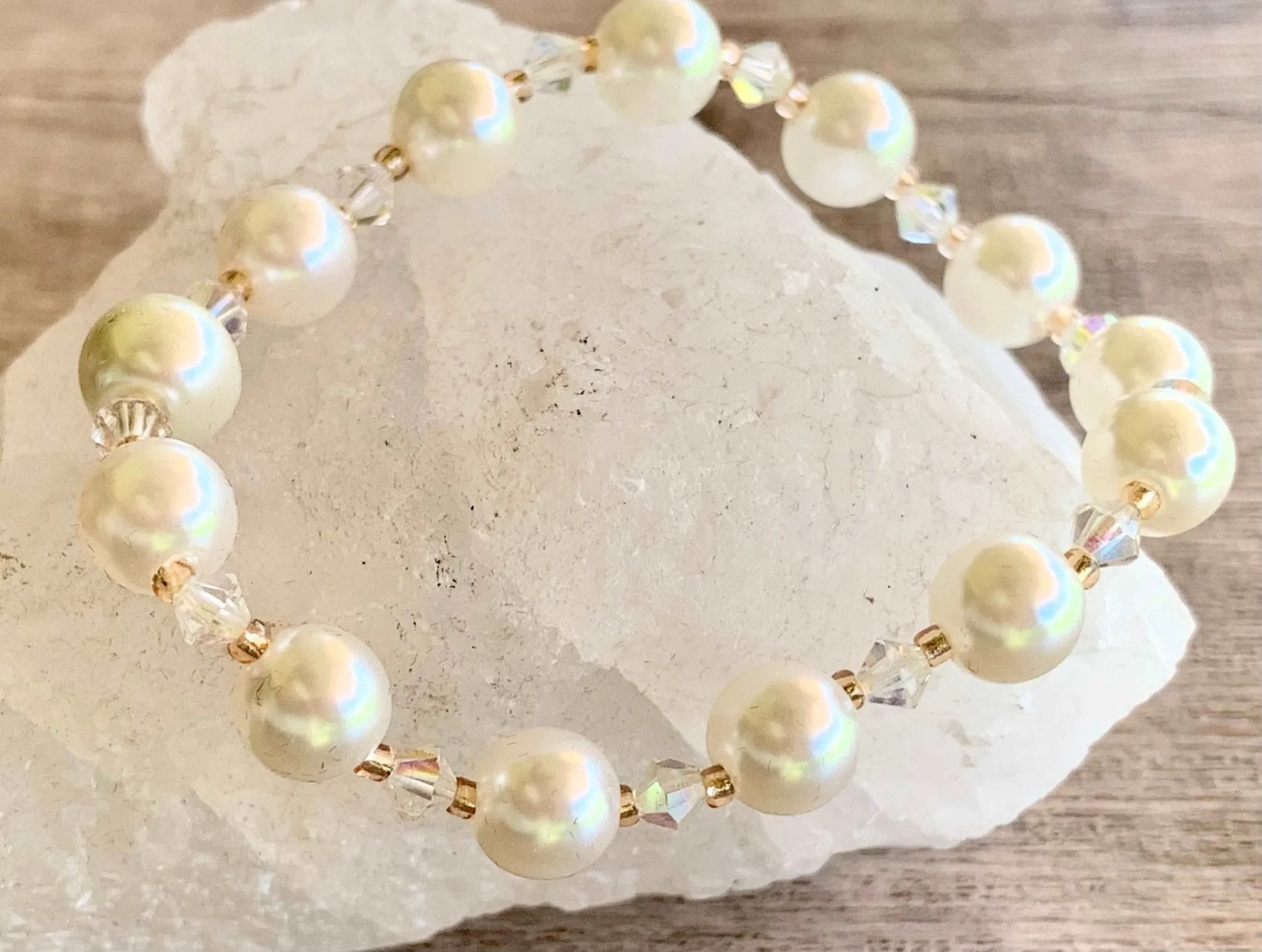 Dana Handmade Faux Pearl and Crystal Expandable Bracelet