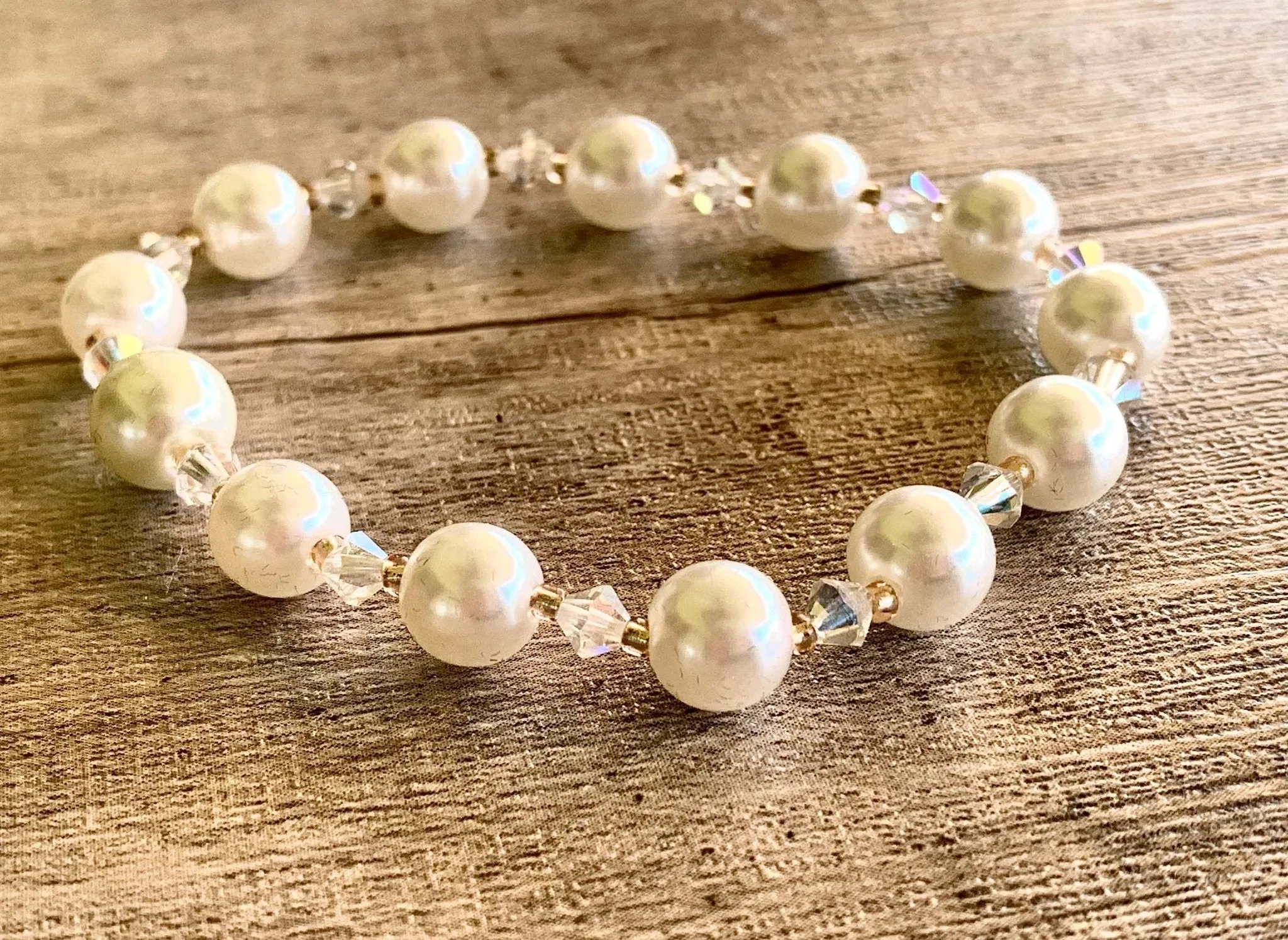 Dana Handmade Faux Pearl and Crystal Expandable Bracelet