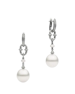 Diamond Keel Edge Pearls My Way Earrings with Diamond Anchor Link Pearl Earring Enhancers | 13mm Drop  Pearls, Diamonds, and White Gold
