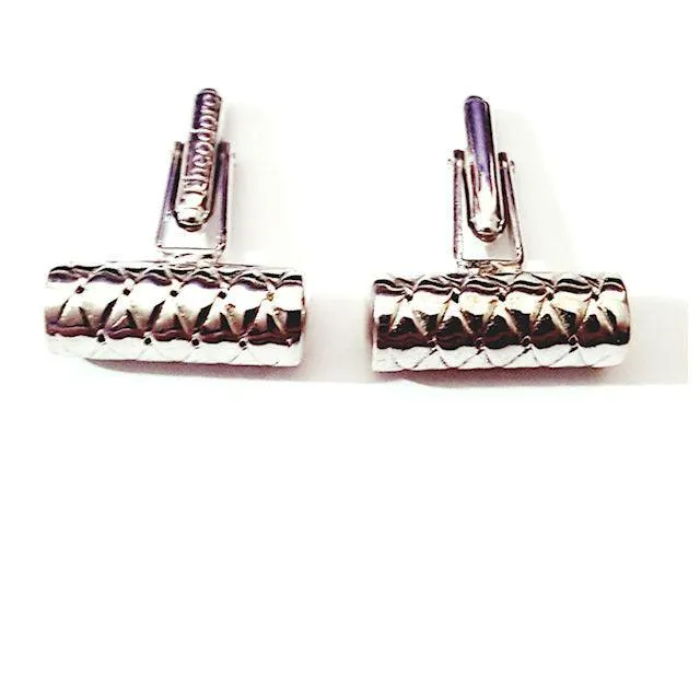 Diamond Pattern Sterling Silver Cylinder Design Cufflinks