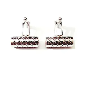 Diamond Pattern Sterling Silver Cylinder Design Cufflinks