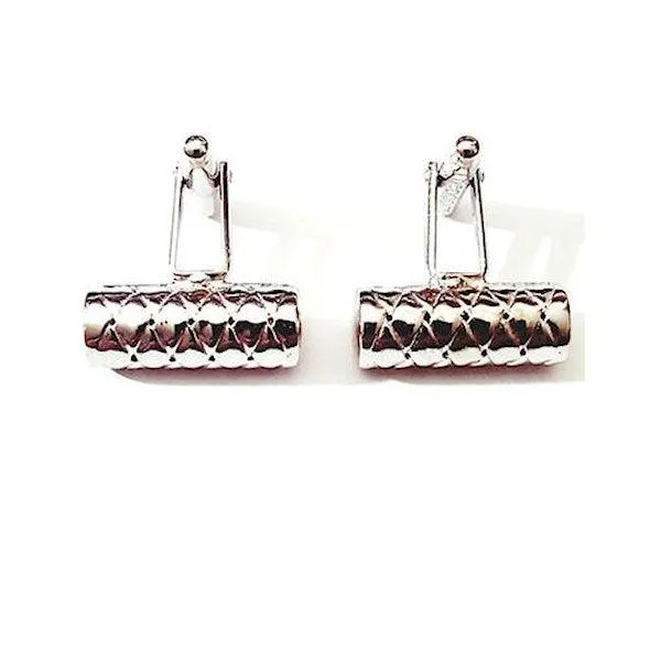 Diamond Pattern Sterling Silver Cylinder Design Cufflinks