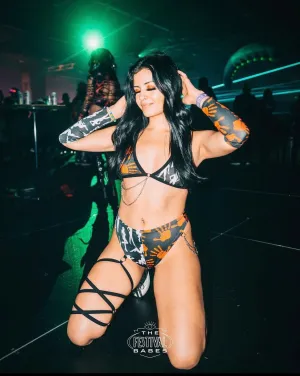DONT Touch Me | Mismatch Triangle Chain Top   High Waisted High Cut Chain Bottoms with Leg Wrap, Women's Festival Outfit, Rave Set