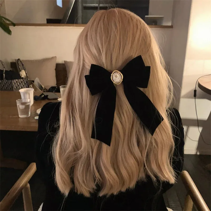 Elegant Black Velvet Bow Barrette Hair Pins Collection