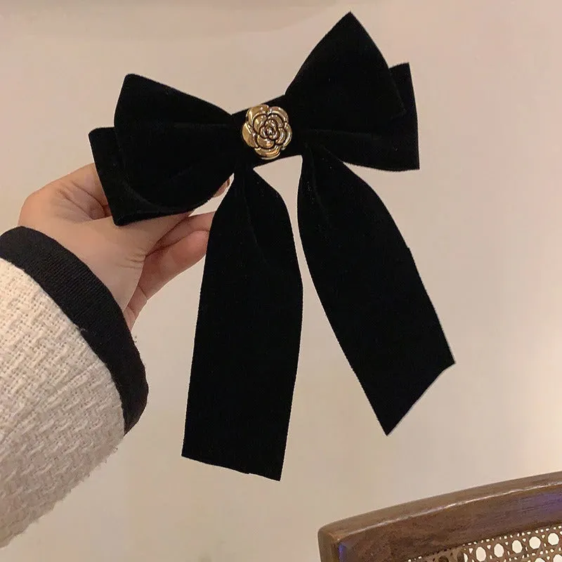 Elegant Black Velvet Bow Barrette Hair Pins Collection