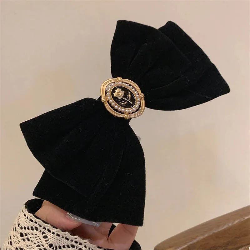Elegant Black Velvet Bow Barrette Hair Pins Collection