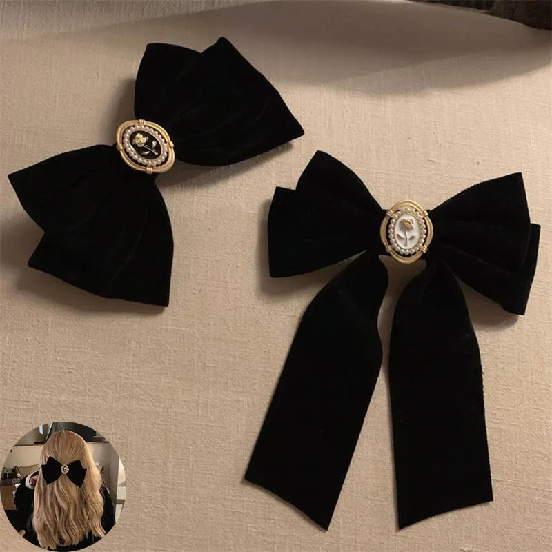 Elegant Black Velvet Bow Barrette Hair Pins Collection