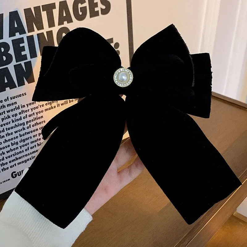 Elegant Black Velvet Bow Barrette Hair Pins Collection