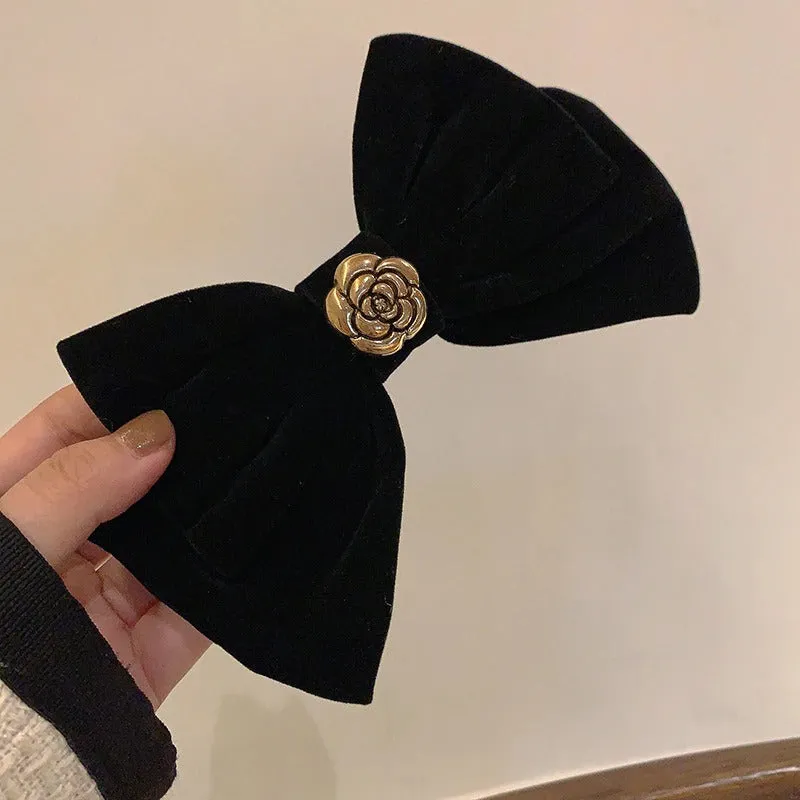 Elegant Black Velvet Bow Barrette Hair Pins Collection