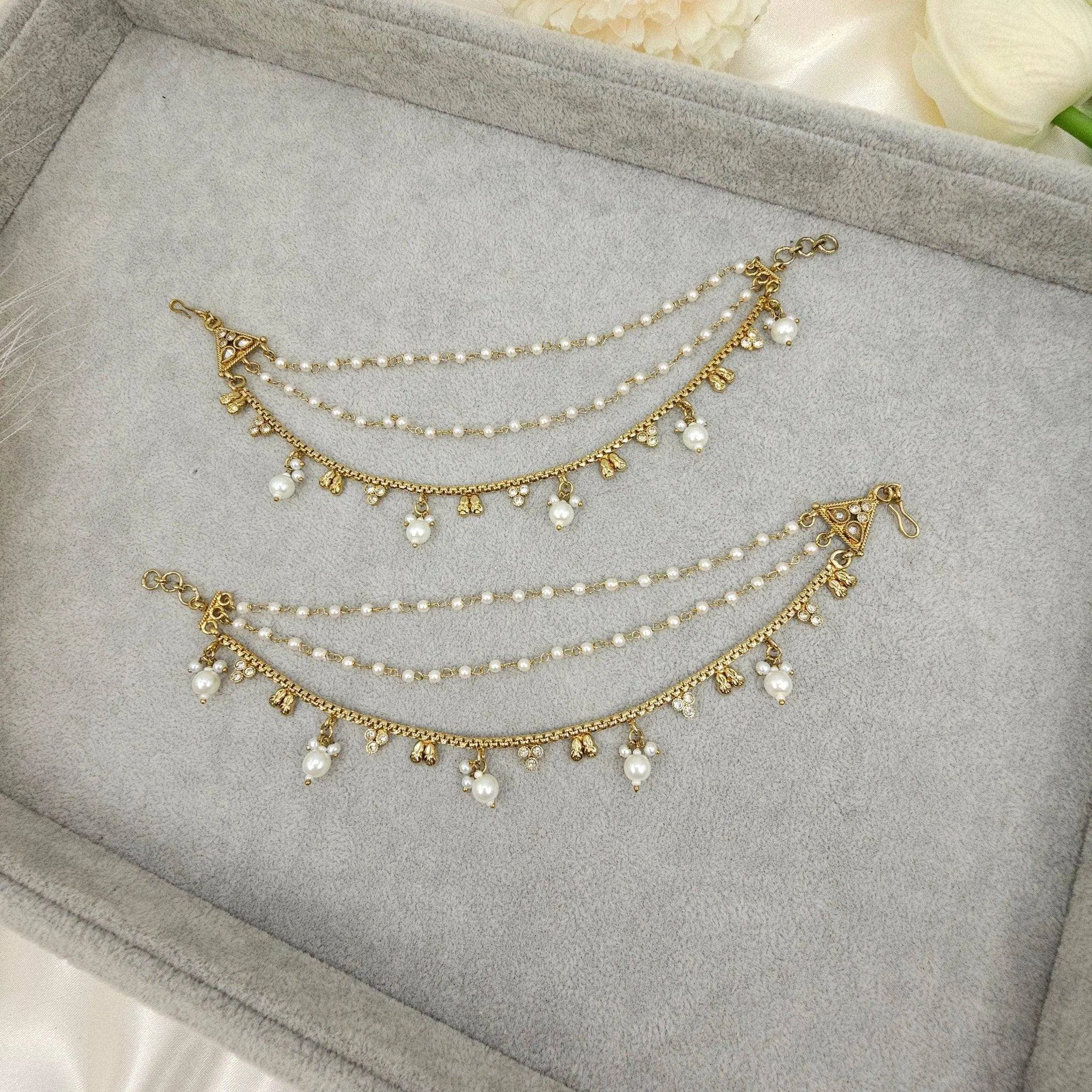 Elegant Gold Reverse Polki Earring Chains - Enhance & Support Your Earrings