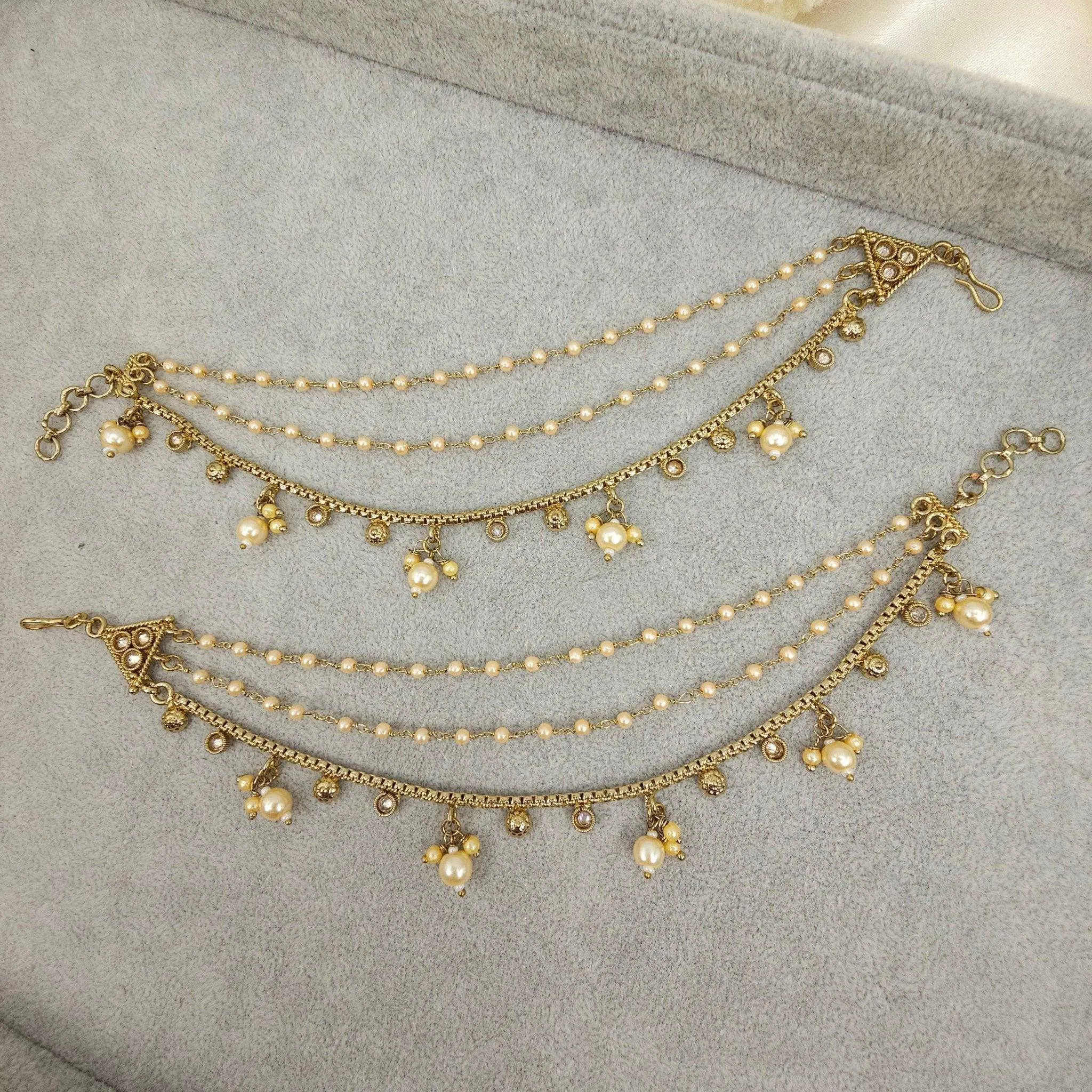 Elegant Gold Reverse Polki Earring Chains - Enhance & Support Your Earrings