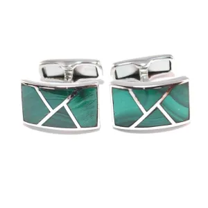 Elegant Malachite Inlay Sterling Silver Cufflinks