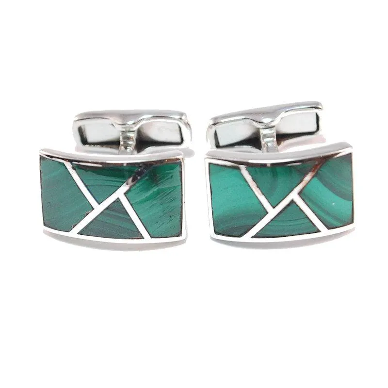 Elegant Malachite Inlay Sterling Silver Cufflinks