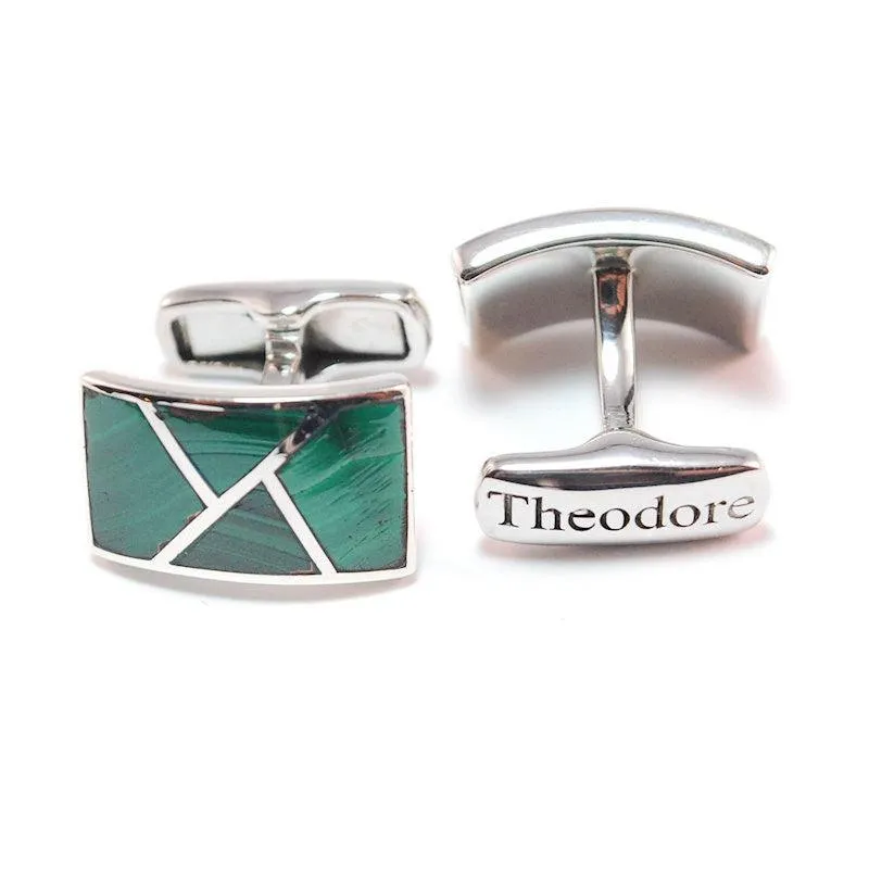 Elegant Malachite Inlay Sterling Silver Cufflinks