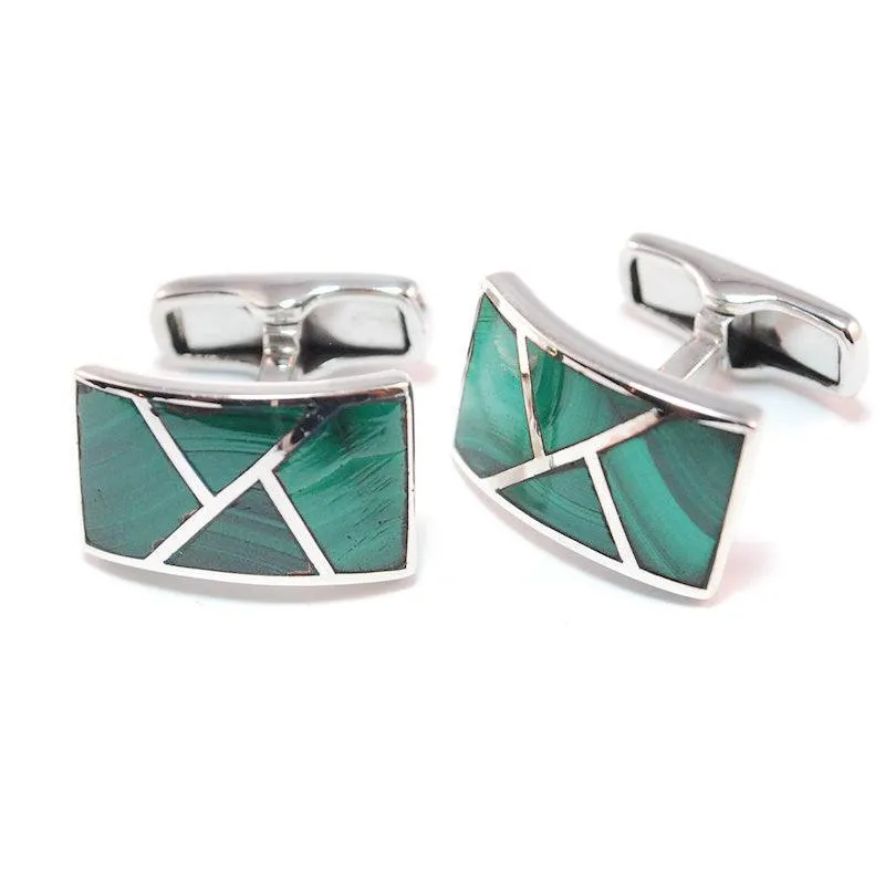 Elegant Malachite Inlay Sterling Silver Cufflinks