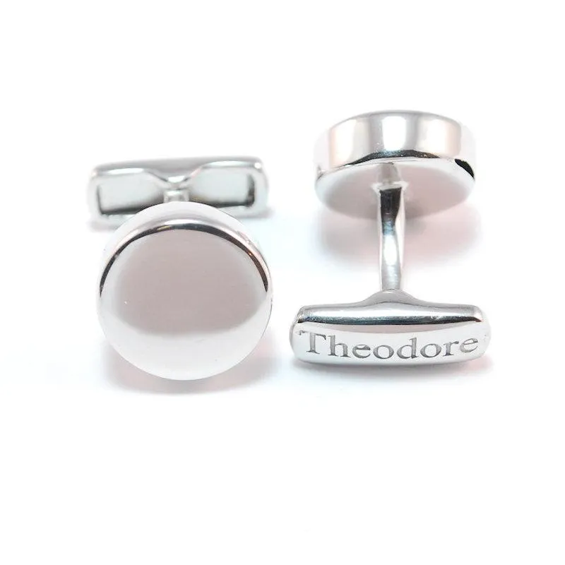 Elegant Sterling Silver Engravable Round Cufflinks