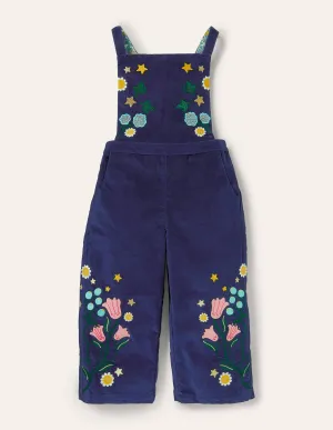 Embroidered Velvet Dungarees-College Navy