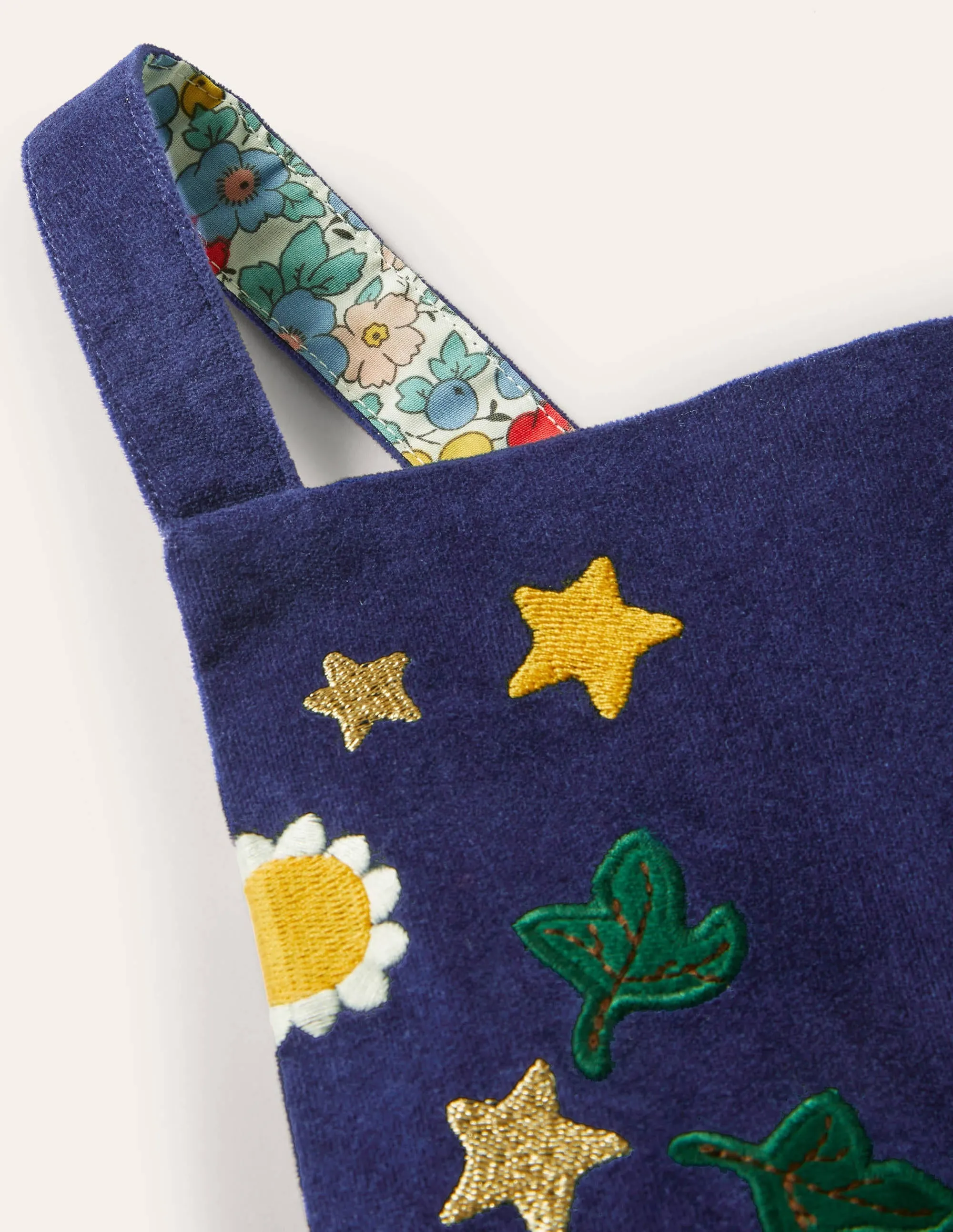 Embroidered Velvet Dungarees-College Navy