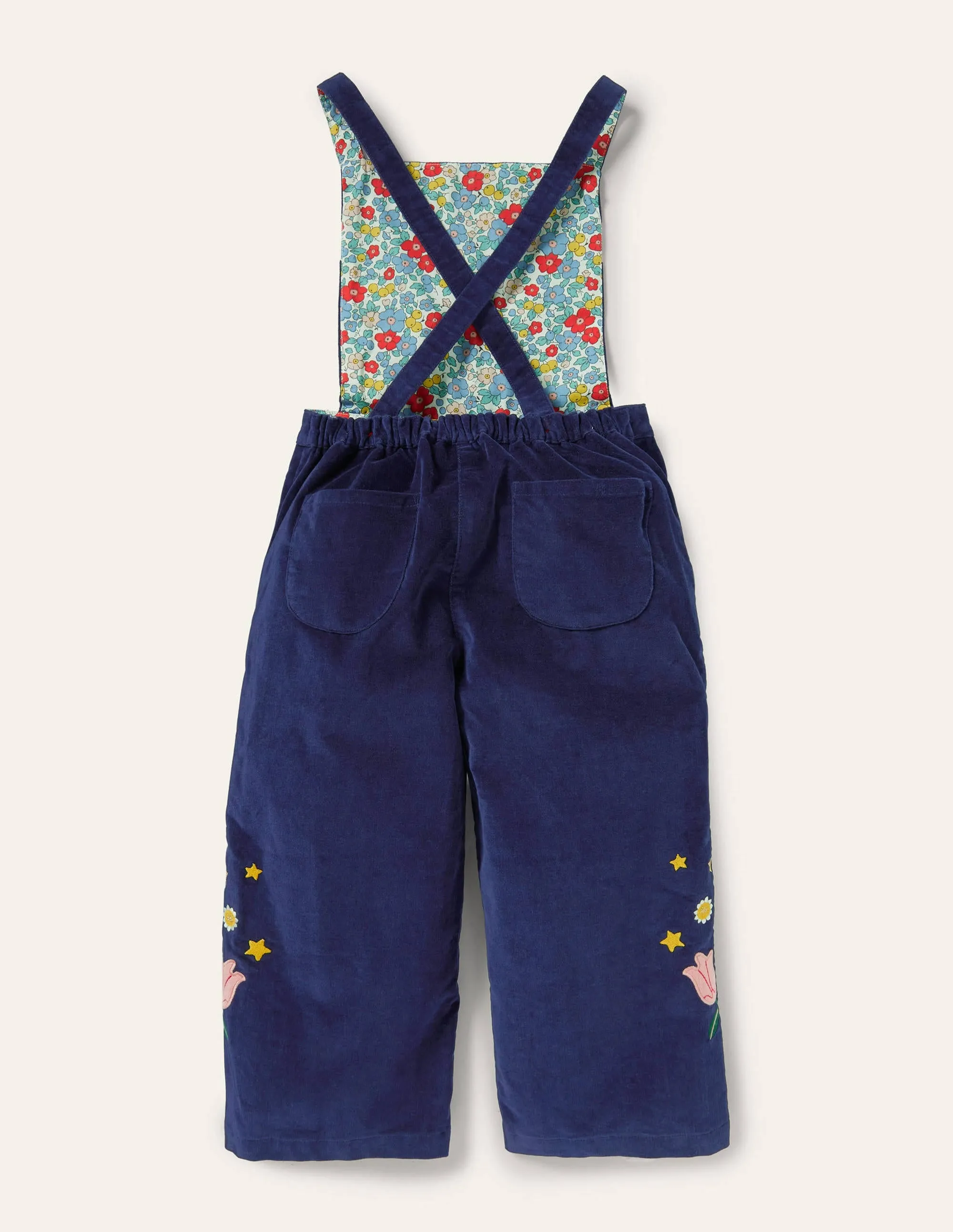 Embroidered Velvet Dungarees-College Navy