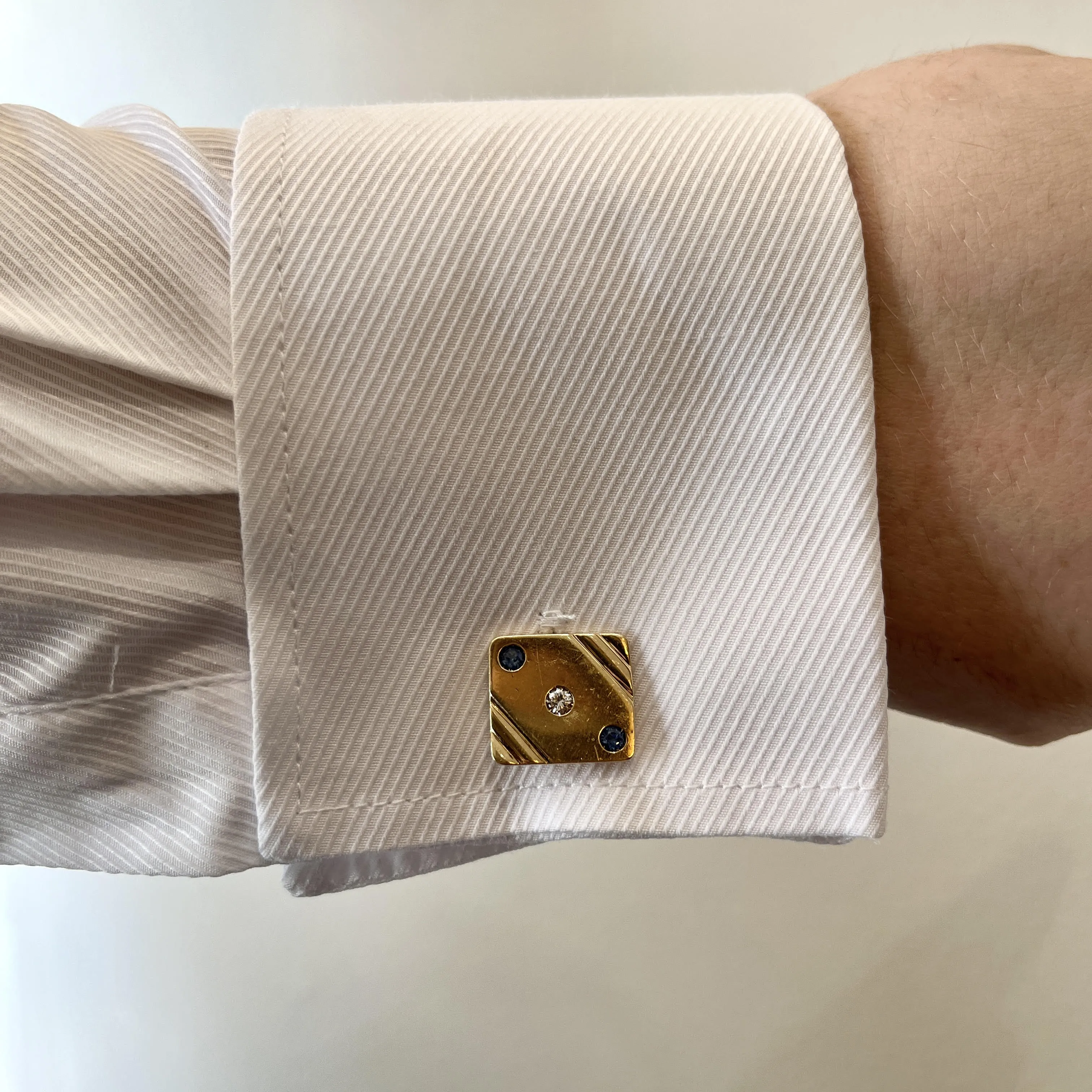 Estate 14K Yellow Gold Diamond and Sapphire Cufflinks