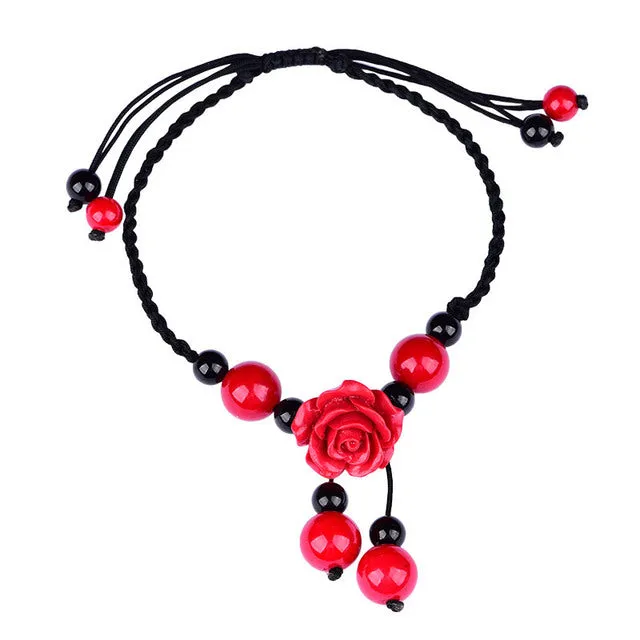 Ethnic Style Hand Knitted Adjustable Size Wax Thread Anklet