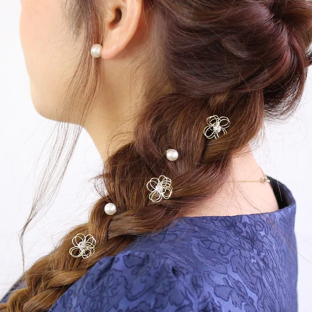 Filigree Flower  and Pearl Spiral Hairpin Hair Charm Set