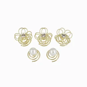 Filigree Flower  and Pearl Spiral Hairpin Hair Charm Set