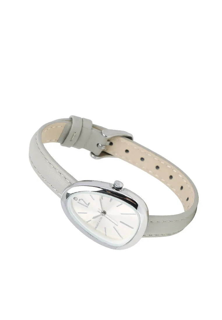 Fiona Silver Leather Analog Watches with Bangle Set (Grey)