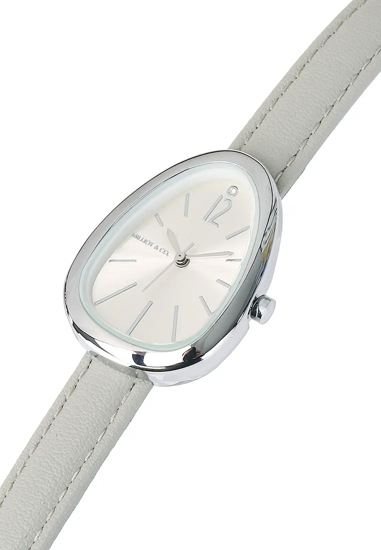 Fiona Silver Leather Analog Watches with Bangle Set (Grey)