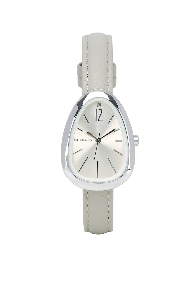 Fiona Silver Leather Analog Watches with Bangle Set (Grey)
