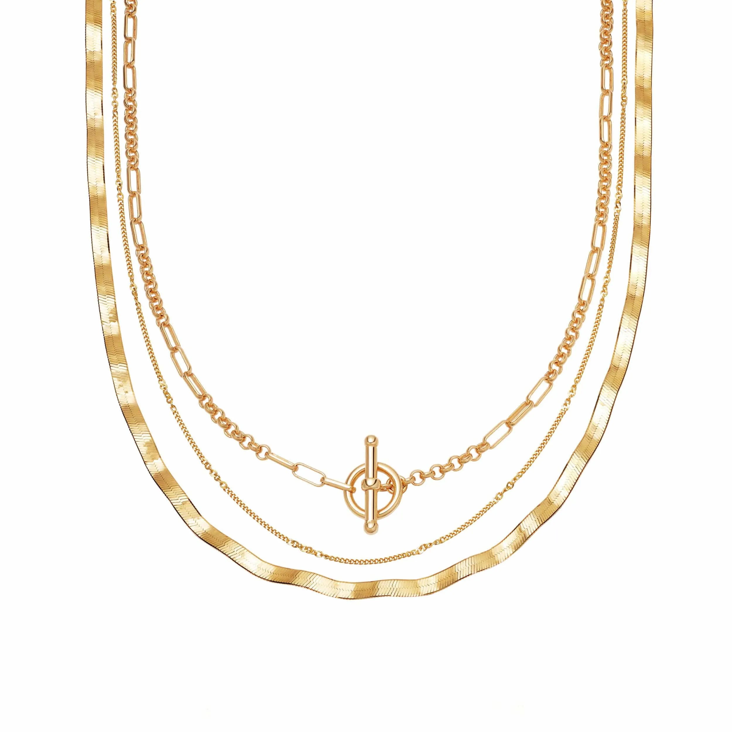 Forever Wavy Necklace Layering Set 18ct Gold Plate