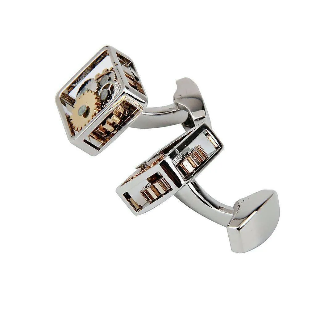 Gear Cog Rhodium Plated Cufflinks